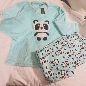 Just Love Panda pajamas XL soft teal and panda print